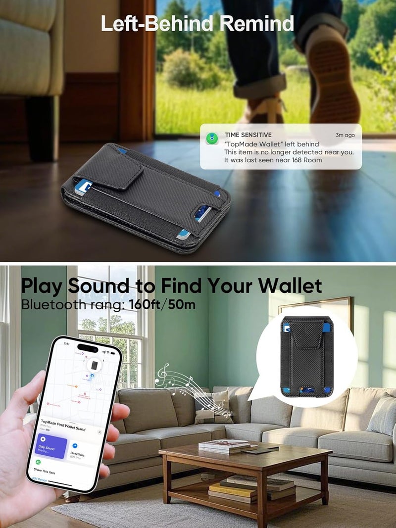 TopMade for Magsafe Wallet, Works with Apple Find My, Strongest Magnetic Wallet for iPhone 17/16/15/14/13/12 Series, Magnetic card holder with Adjustable Stand, 9 Cards Holder, Carbon Fiber Black - Image 3